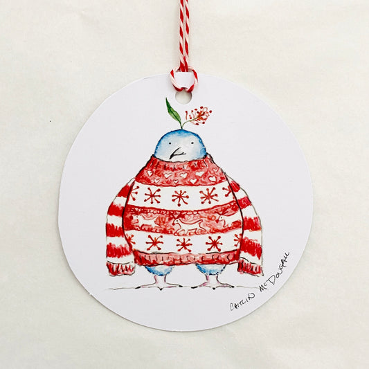 Caitlin McDougall Gift Tag Red Sweater Penguin