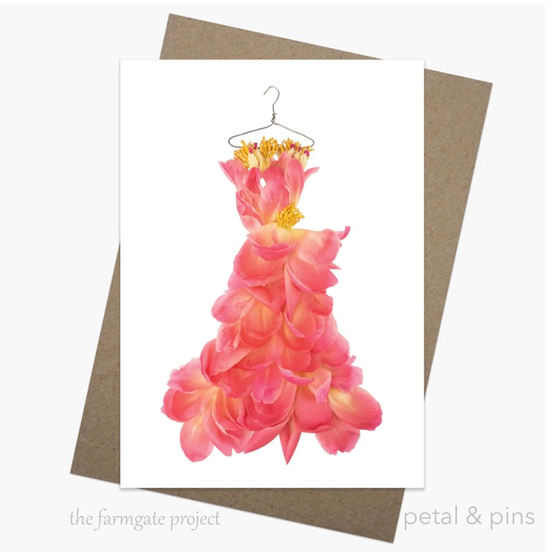 Petal & Pins Card Coral Peony Tango Dress