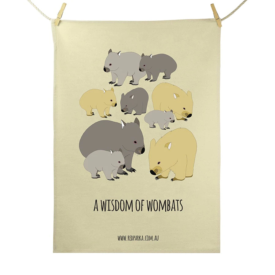 Red Parka Tea Towel Wisdom of Wombats